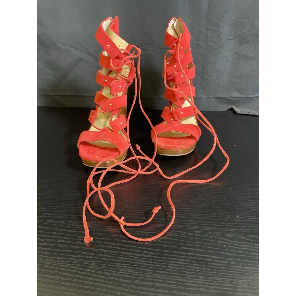 Michael Kors Strappy Heels Coral Suede Platform Sandals Size 9M
